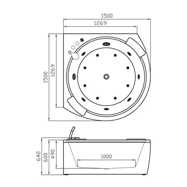 Кутова гідромасажна ванна Golston G-U3605, 1500x1500x630 - Зображення 8